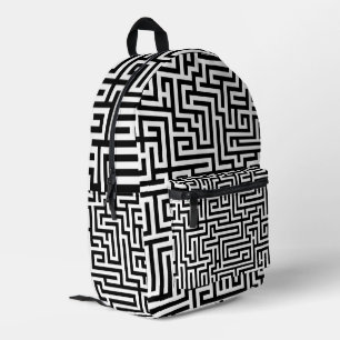 Black & White Labyrinth Maze Printed Backpack