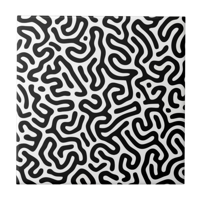 black white labyrinth pattern line decorative mode ceramic tile (Front)