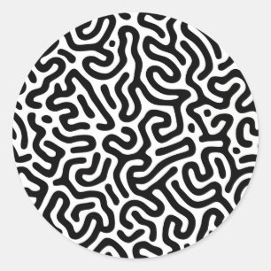 black white labyrinth pattern line decorative mode classic round sticker