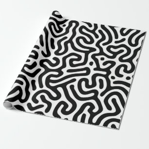 black white labyrinth pattern line decorative mode wrapping paper