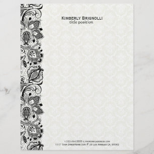 Black & White Lace And Damasks Customized Letterhead