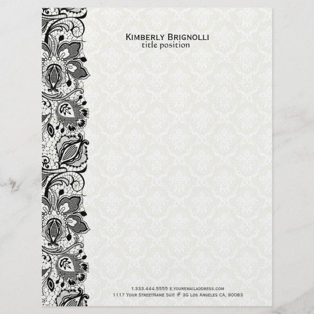Black & White Lace And Damasks Customized Letterhead (Front)
