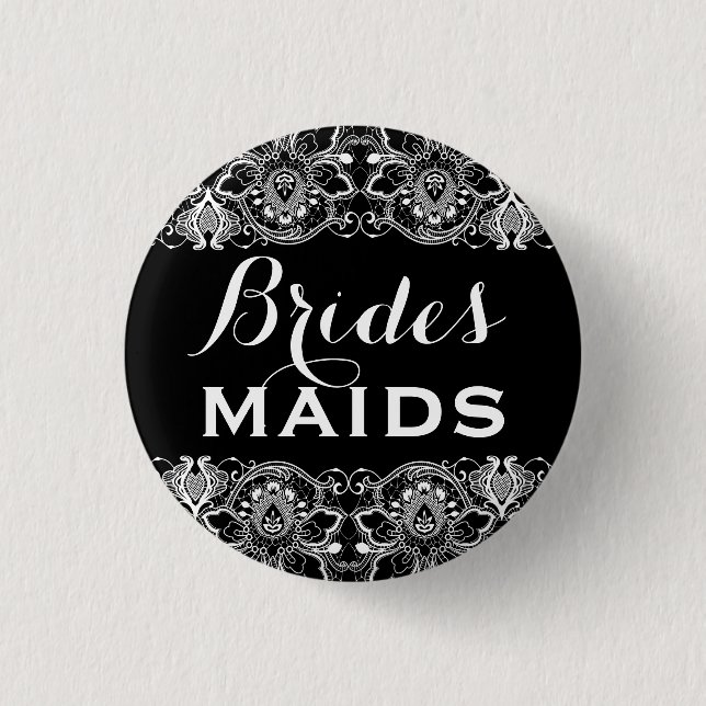 Black & White Lace Bridesmaids Button 2 (Front)