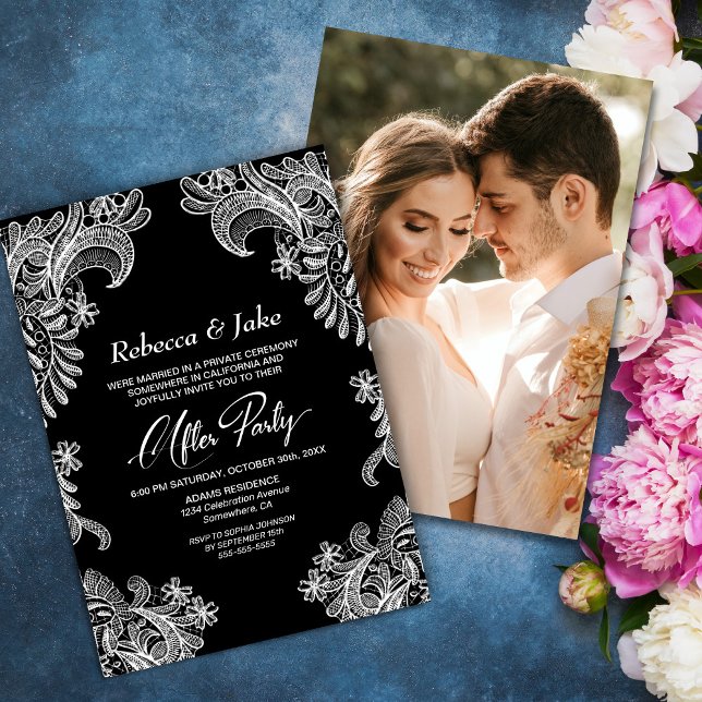 Black White Lace Custom Photo Wedding After Party Invitation (Creator Uploaded)