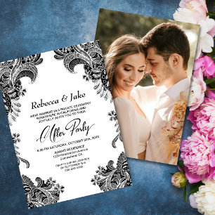 Black White Lace Custom Photo Wedding After Party Invitation