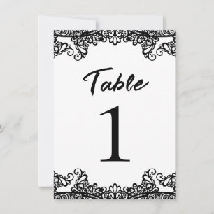 Black & White Lace Elegant Wedding Table Number