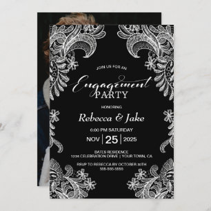 Black White Lace Engagement Party Invitation