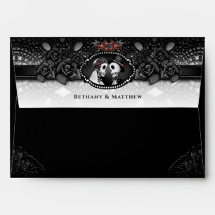 Black & White Lace SKELETONS White Address Wedding Envelope