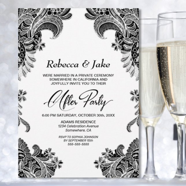Black White Lace Wedding After Party Invitation (Creator Uploaded)