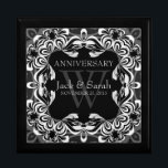 Black White Lace Wedding Anniversary Gift Box<br><div class="desc">Unique and Stylish lace inspired design in black white and silver grey - Exquisite and elegant custom Wedding, Anniversary or engagement present. Personalise with names, anniversary date and monogram or numbers - made into a wonderful wooden gift box to keep trinkets, jewellery box for your special keepsakes. Makes a wonderful...</div>