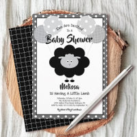 Black White Lamb Baby Shower Cute Simple Modern