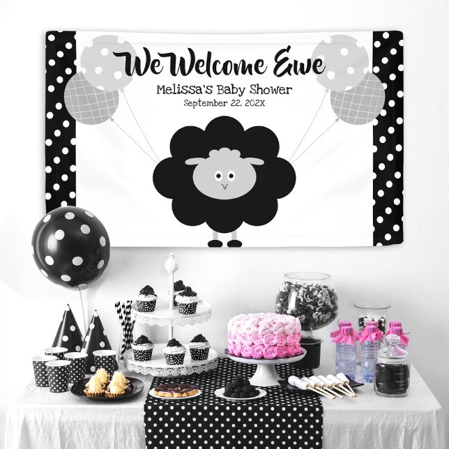 Black White Lamb Balloons Cute Bold Baby Shower Banner (Creator Uploaded)