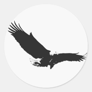 Black & White Landing Eagle Classic Round Sticker