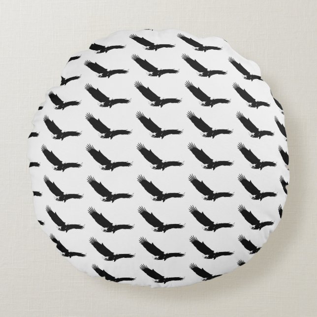Black & White Landing Eagle Round Cushion (Front)