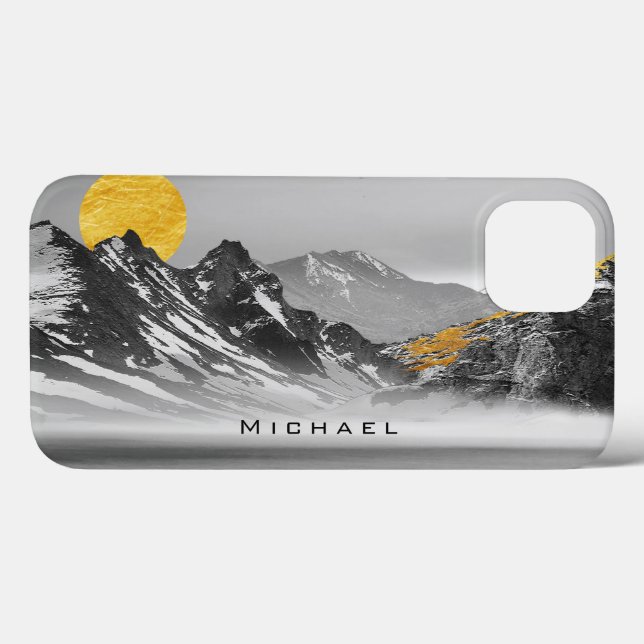 Black White Landscape Golden Moon Custom Name Case-Mate iPhone Case (Back (Horizontal))