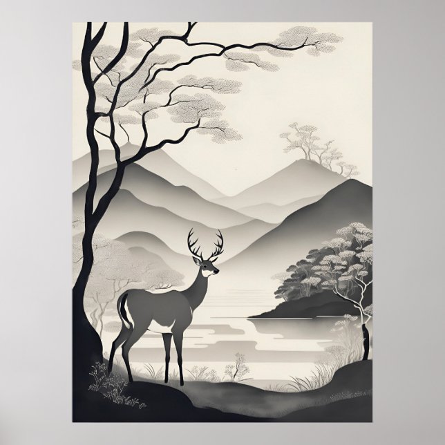 Black & White Landscape Illustration AI Generative Poster (Front)