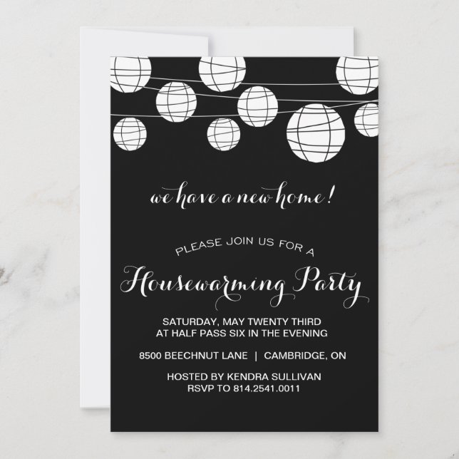 BLACK WHITE LANTERNS HOUSEWARMING PARTY INVITATION (Front)