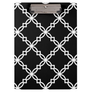 Black White Large Fancy Quatrefoil Pattern Clipboard