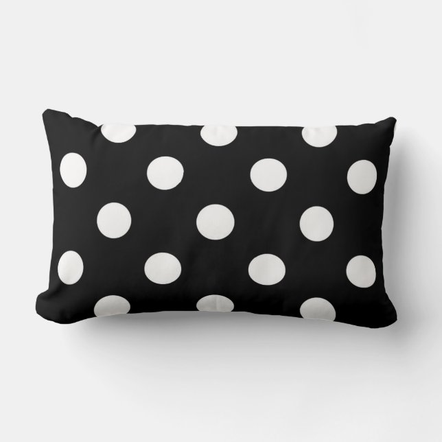Black White Large Polka Dot Pattern Lumbar Cushion (Front)