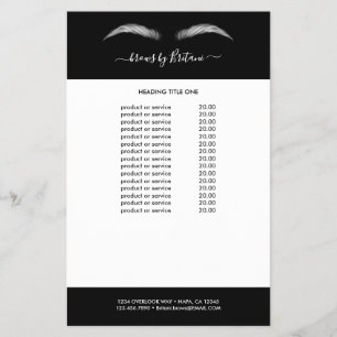 Black & white Lashes & Brows Pricing & Services Flyer