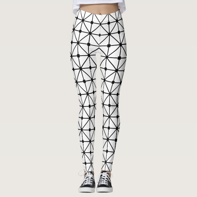 Black White Lattice Pattern Leggings (Front)