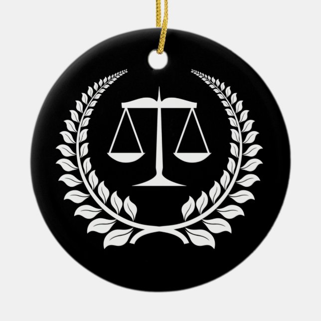 Black/White Laurel Law School Graduation Ceramic Tree Decoration (Front)