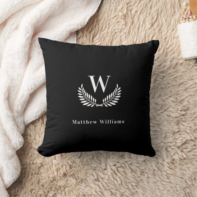 Black white laurel name monogram cushion (Blanket)
