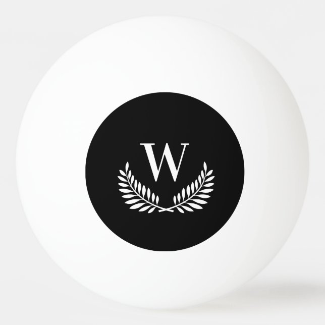 Black white laurel wreath monogram initial ping pong ball (Front)