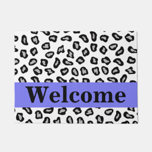 Black White Lavender Purple Leopard Skin Welcome Doormat