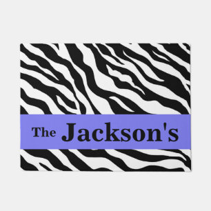 Black White Lavender Zebra Skin Name Personalised Doormat