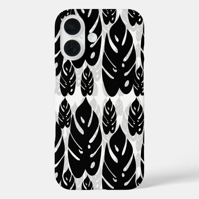 Black White Leaf Design Case-Mate iPhone Case (Back)