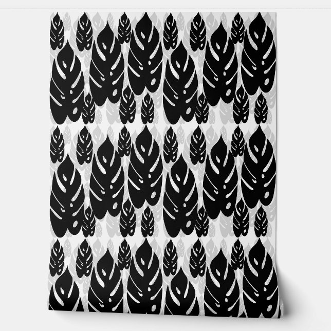 Black White Leaf Design Wallpaper (Unrolling)