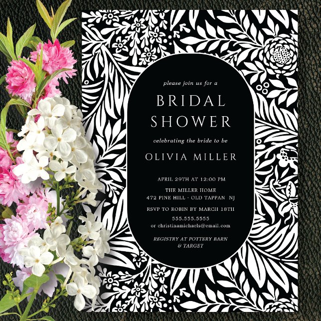 Black White Leaf Floral Bridal Shower Invitation (Creator Uploaded)