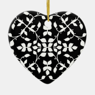 Black white leaf pattern ceramic ornament