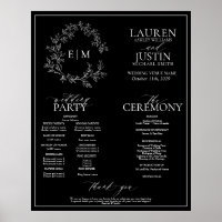 Black White Leafy Crest Monogram Wedding Program