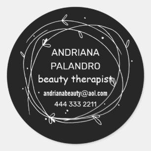 Black & white leafy wreath logo classic round sticker