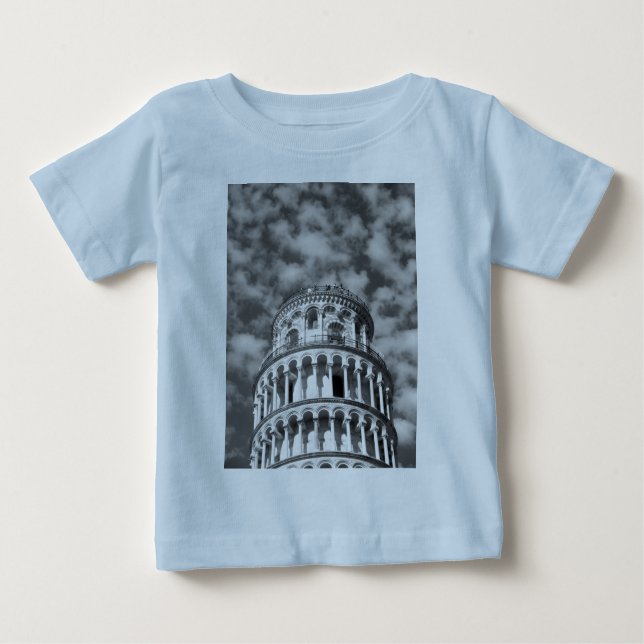 Black White Leaning Tower of Pisa Italy Baby T-Shirt (Front)
