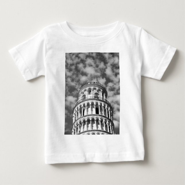Black White Leaning Tower of Pisa Italy Baby T-Shirt (Front)