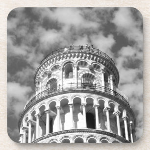 Black White Leaning Tower of Pisa Italy Coaster
