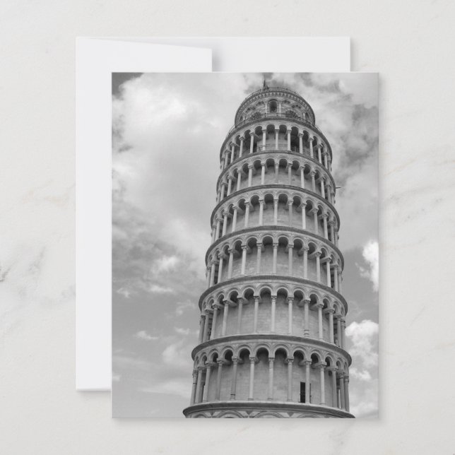 Black White Leaning Tower of Pisa Italy Holiday Card (Front)