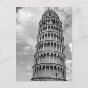 Black White Leaning Tower of Pisa Italy Holiday Postcard