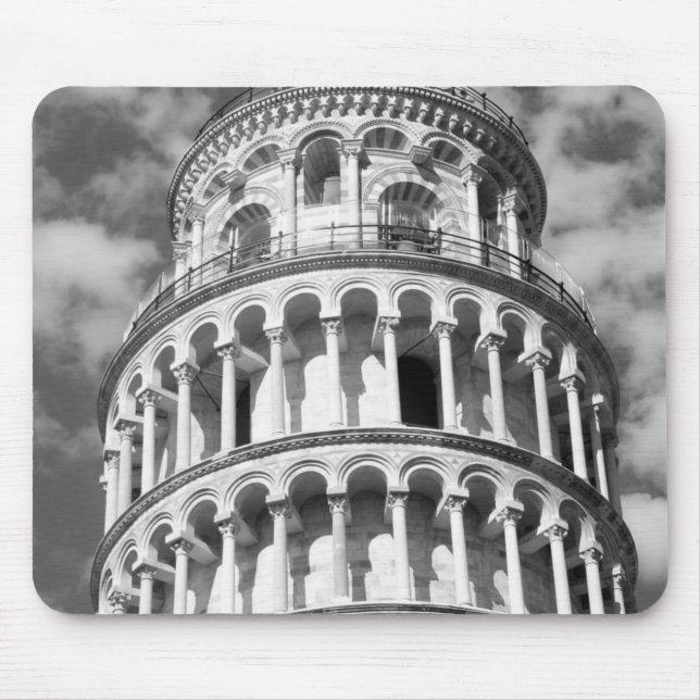 Black White Leaning Tower of Pisa Italy Mouse Pad (Front)