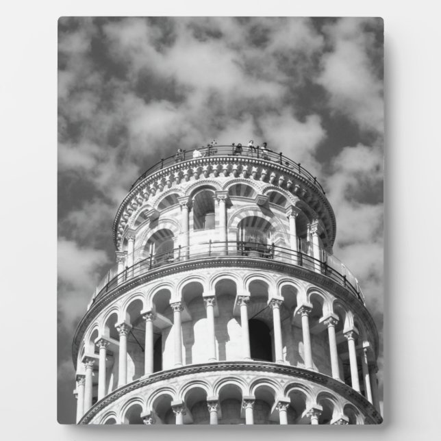 Black White Leaning Tower of Pisa Italy Plaque (Front)