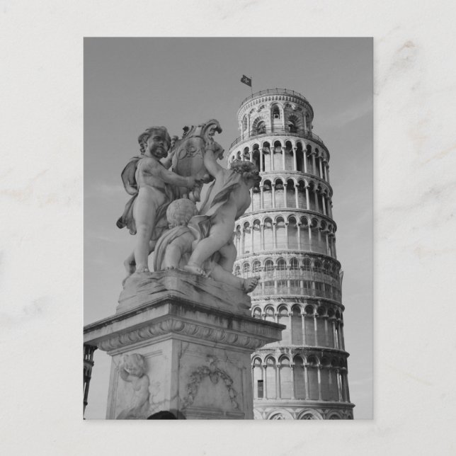 Black & White Leaning Tower of Pisa Italy Postcard (Front)