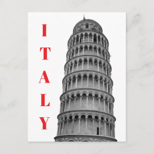 Black White Leaning Tower of Pisa Italy Postcard