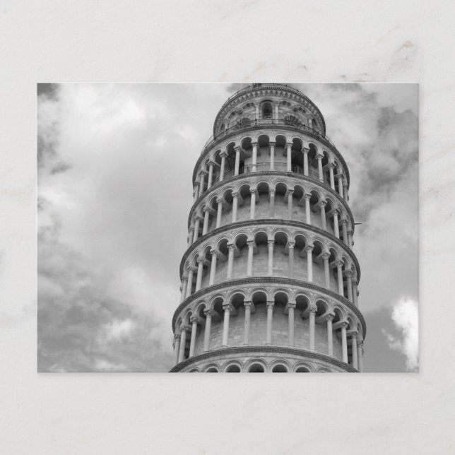 Black White Leaning Tower of Pisa Italy Postcard (Front)