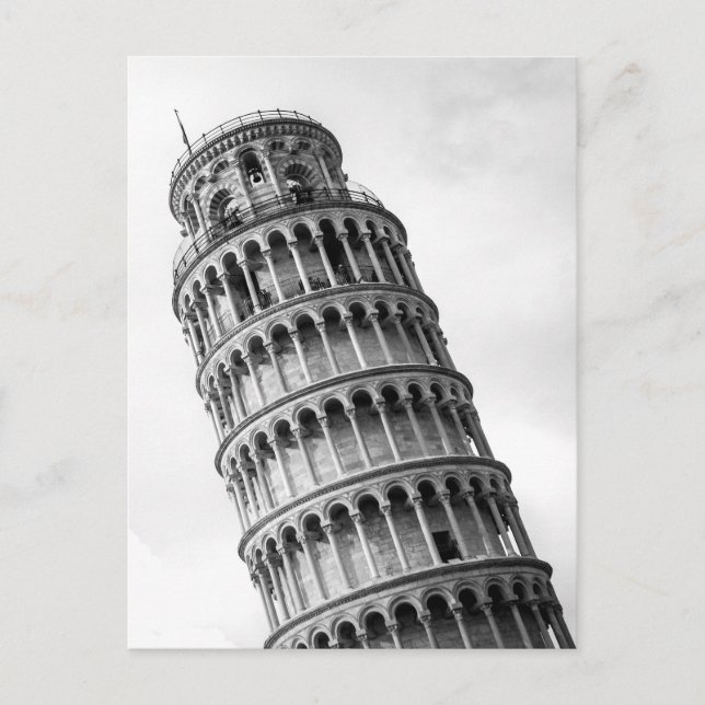 Black & White Leaning Tower of Pisa Italy Postcard (Front)