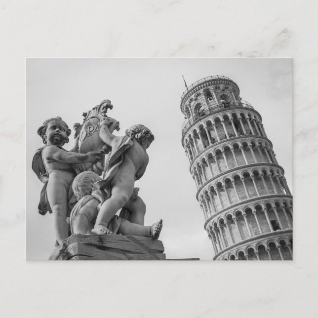 Black White Leaning Tower of Pisa Italy Postcard (Front)