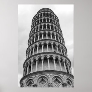 Black & White Leaning Tower of Pisa Italy Poster