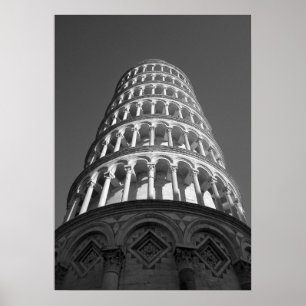 Black & White Leaning Tower of Pisa Italy Poster